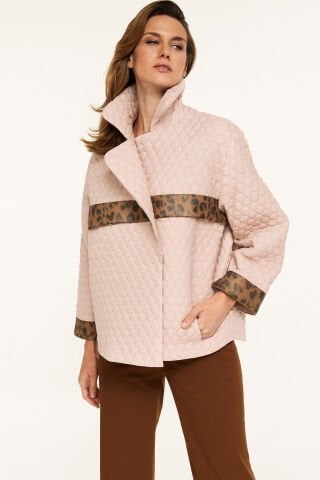 Bej Rengi  Daire  Kapitone Leaopar Kombinli Trenç