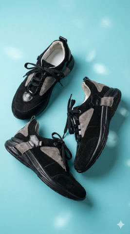 Hakiki Deri Siyah Nubuk Spor Ayakkabı