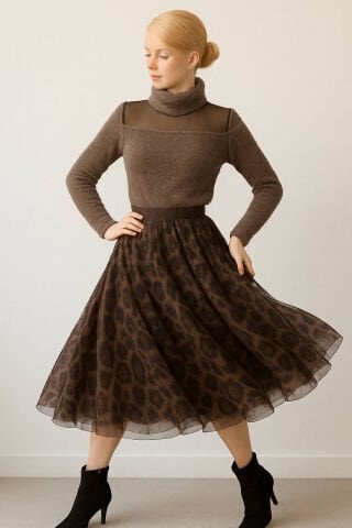 İtalyan Kahve Bogazlı Angora Omuzları Tüllü