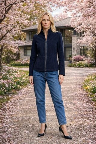 Çift Taraflı Hakiki Süet Deri Lacivert Ceket