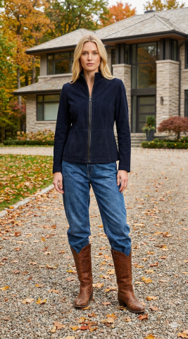 Çift Taraflı Haki Süet Deri Lacivert Ceket