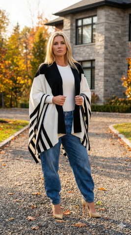 Siyah Beyaz Triko Panço