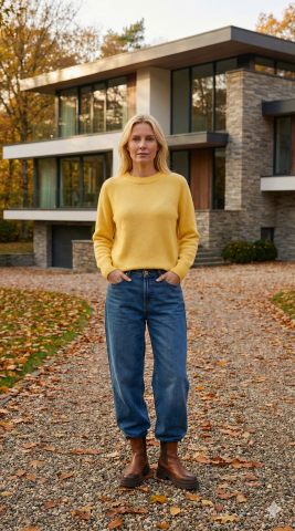 İtalyan Sarı Angora Yuvarlak Yaka Triko Kazak