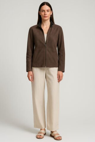 Vizon Çift Taraflı Haki Suet Deri Ceket