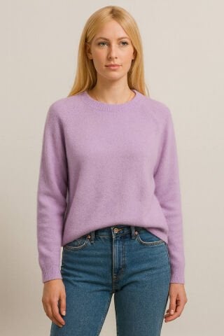 İtalyan  Lila Rengi  Angora   Yuvarlak Yaka  Triko Kazak