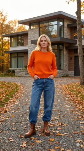 İtalyan Oranj Angora Yuvarlak Yaka Triko Kazak