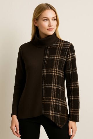 İtalyan Kahve Rengi Leopar Atkısı Olan Triko