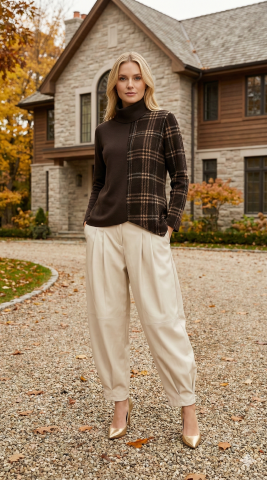 İtalyan Kahve Rengi Leopar Atkısı Olan Triko