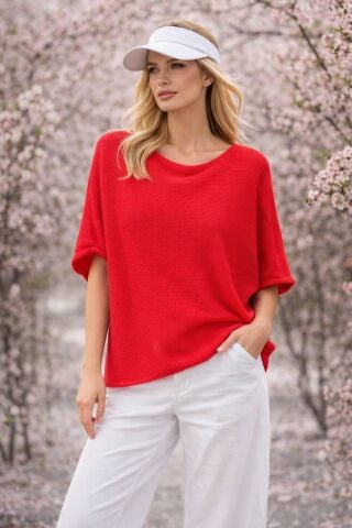 Mercan  İtalyan  Kısa kollu Merserize Örme Bluz