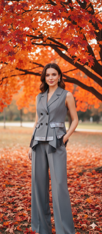 Gri Rengi Eteğinde Organze Detayları Olan Tasarım Yelek