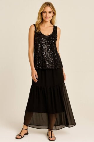 İtalyan Siyah Tüm Pullu Kolsuz Atlet