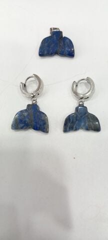Kolye Ucu Ve Küpe Dogal Taş Lapis Set