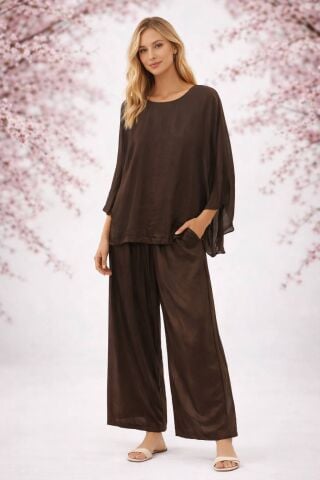 İtalyan Kahve Rengi Hakiki İpek Takım