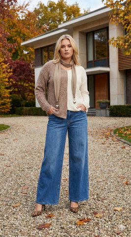 Kemik ve Vizon İki Renkli Tüylü Triko