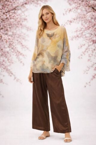 Sarı Hakiki İpek Desenli  Tünik