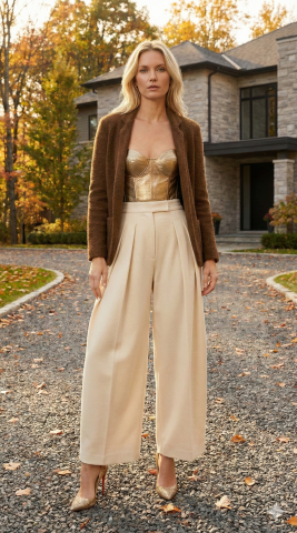 İtalyan Örme Kumaş Kahve Rengi Oturan Kısa Ceket