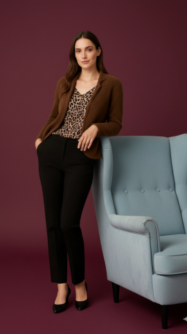 İtalyan Örme Kumaş Kahve Rengi Oturan Kısa Ceket