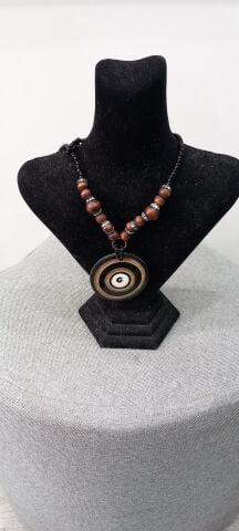 Kahve Daire Şeklinde  Tasarım Tahta Kolye