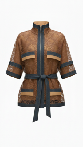 Koyu Jean Özel Tasarım Dantelli Detaylı Ceket