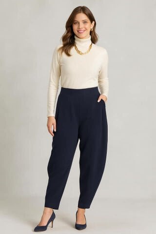 Siyah italyan Yarım Şalvar Örme Kumaş Pantalon