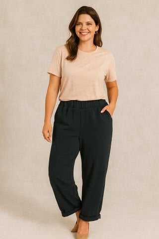 Lacivert italyan Yarım Şalvar Örme Kumaş Pantalon