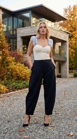 Lacivert italyan Yarım Şalvar Örme Kumaş Pantalon