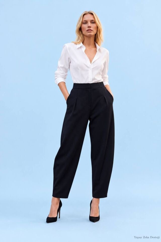 Lacivert italyan Yarım Şalvar Örme Kumaş Pantalon