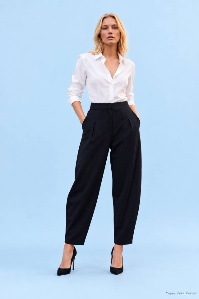Lacivert italyan Yarım Şalvar Örme Kumaş Pantalon