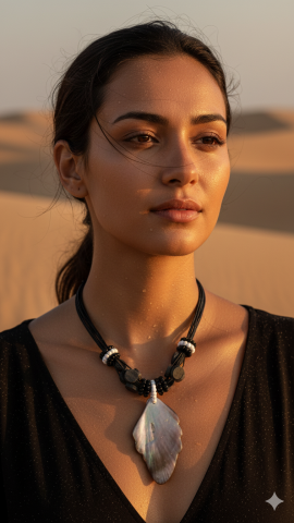 Sedef Yaprak Modeli Tasarım Tahta Kolye