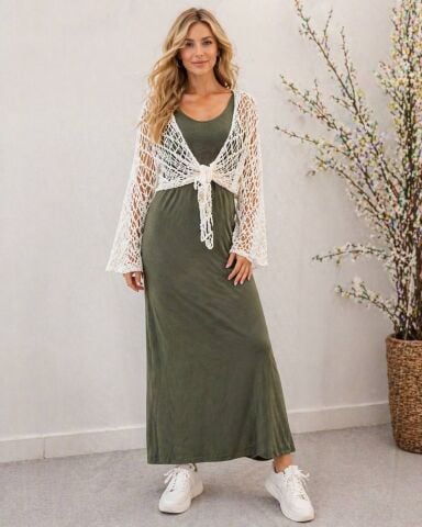 İtalyan Beyaz File  Önden Baglı  Hırka