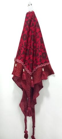 Bordo Desenli Üçgen  Fular