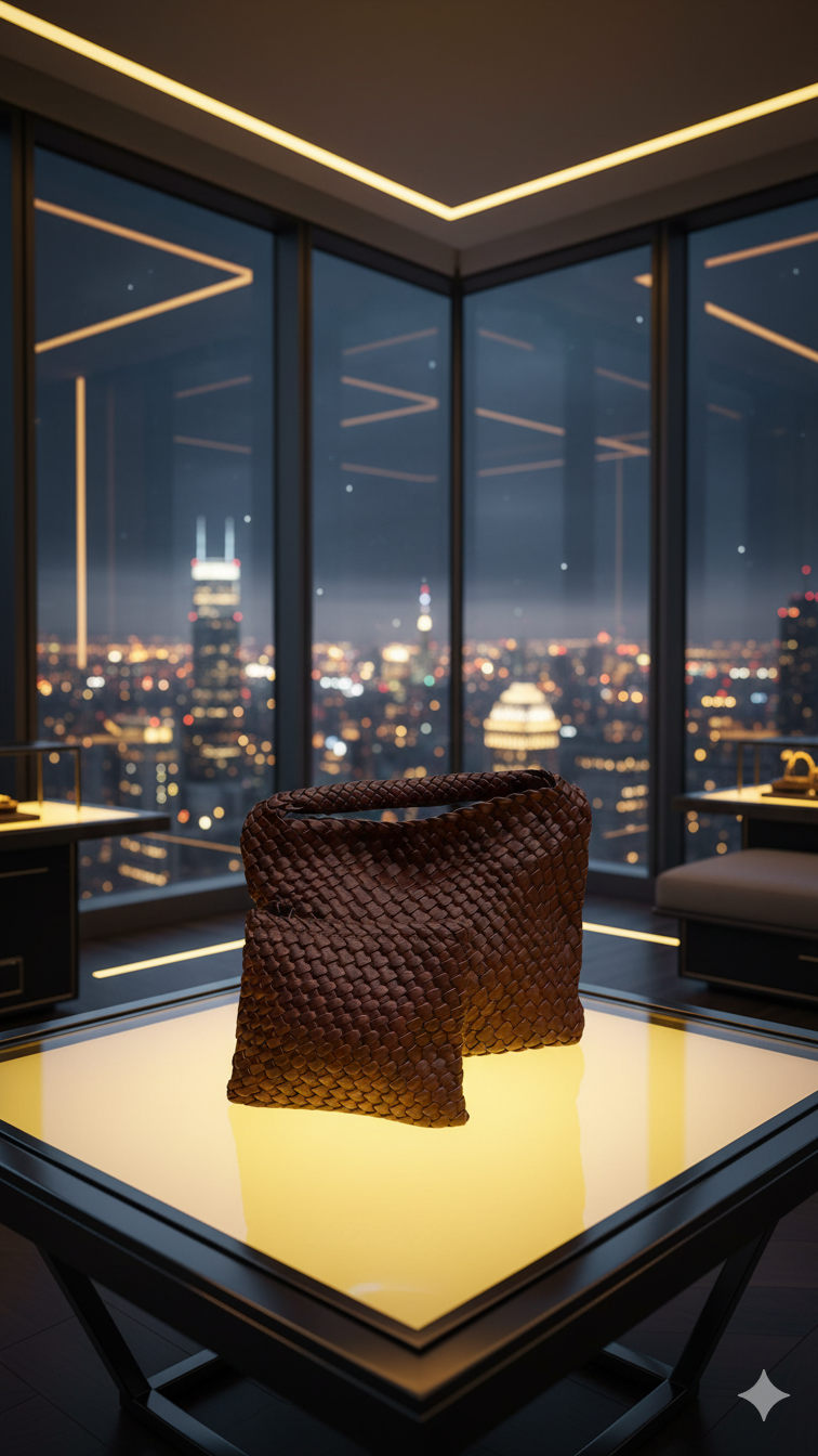 Örgü Biçimli Kahverengi Deri Clutch