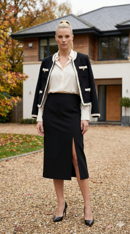 Siyah Likralı Kumaş Yırtmaçlı Etek