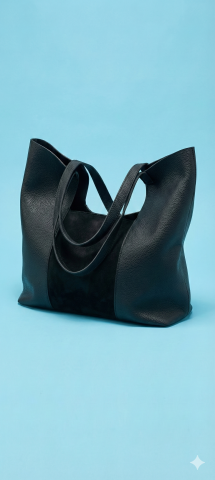 Siyah Suni Süet & Deri Karışımı Dikdörtgen Çanta