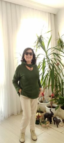 Büyük Beden Haki Degaje Pencereli Triko