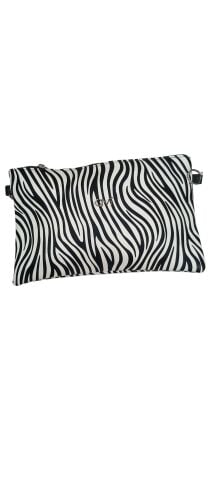Siyah Beyaz Zebra Deseni Portföy Fermuarlı
