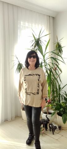Bej Rengi Omuzları Pullu Cotton Tünik