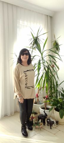 Bej Rengi Omuzları Pullu Cotton Tünik