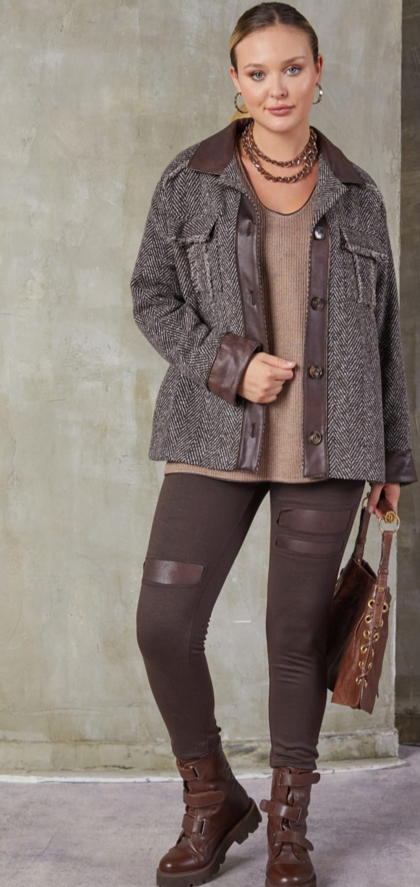 Büyük Beden Kahve Tüvit Ceket