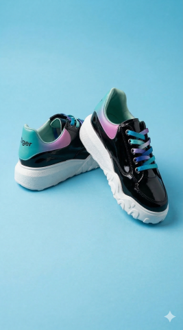 Siyah  Rengi Neon Rengi Detaylı Sneakers