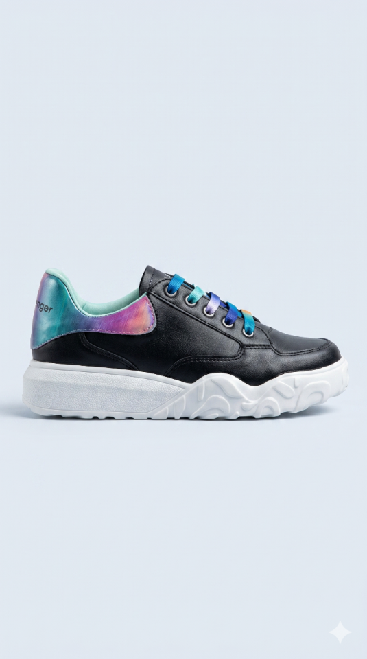 Siyah  Rengi Neon Rengi Detaylı Sneakers