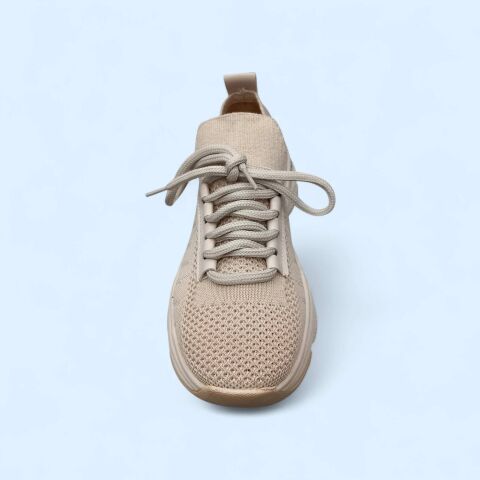 Bej Rengi File Platformlu  Arkası Taşlı  Sneakers