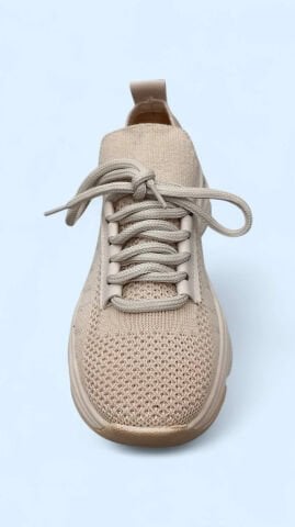 Bej Rengi File Platformlu  Arkası Taşlı  Sneakers