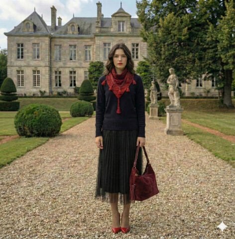 Siyah Üstü Triko Kazak  Altı Askılı tül Etekli Elbise