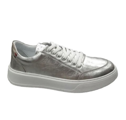 Gümüş Rengi Hakiki Deri Ortopedi Tabanlı Sneakers