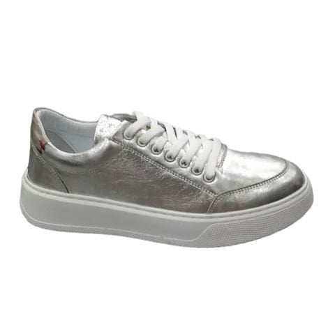 Gümüş Rengi Hakiki Deri Ortopedi Tabanlı Sneakers
