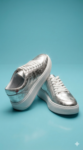 Gümüş Rengi Hakiki Deri Ortopedi Tabanlı Sneakers