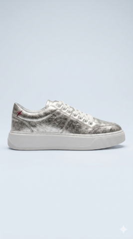 Gümüş Rengi Hakiki Deri Ortopedi Tabanlı Sneakers
