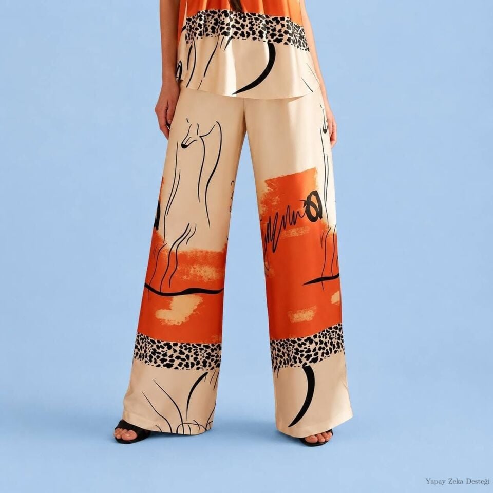 Oranj Desenli Bol Pantalon