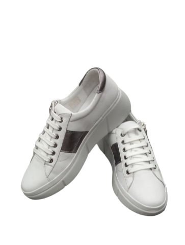Beyaz Gümüş Garnili Hakiki Deri Ortopedi Taban Sneakers